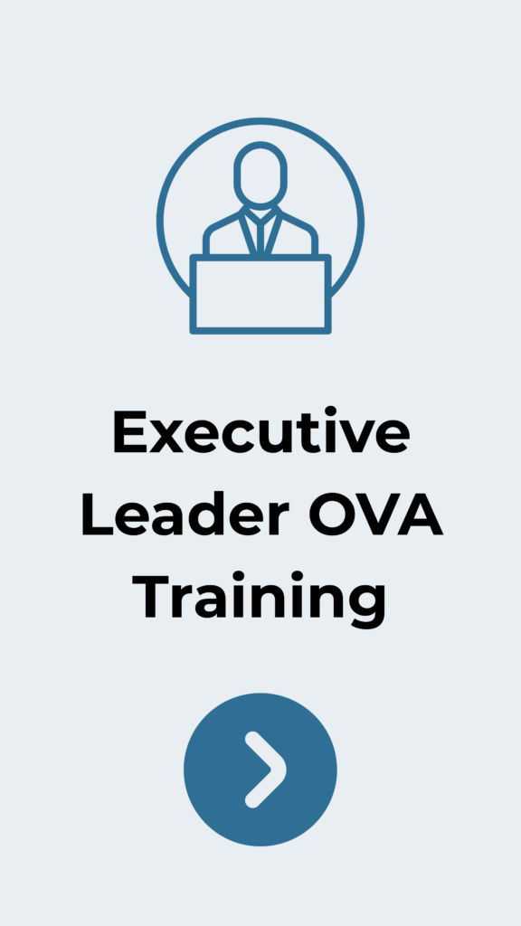 Icon of a person at a podium inside a circle, symbolizing executive leader training, with the text 'Executive Leader OVA Training' below